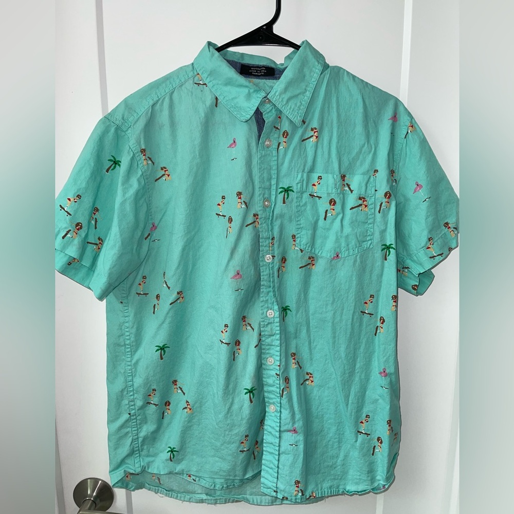 Eighty Eight Men's Aqua Shirt with Tropical Print